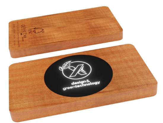 SCX Innovative Design™ Bamboo Wireless Power Bank 10,000 mAh - Front and back